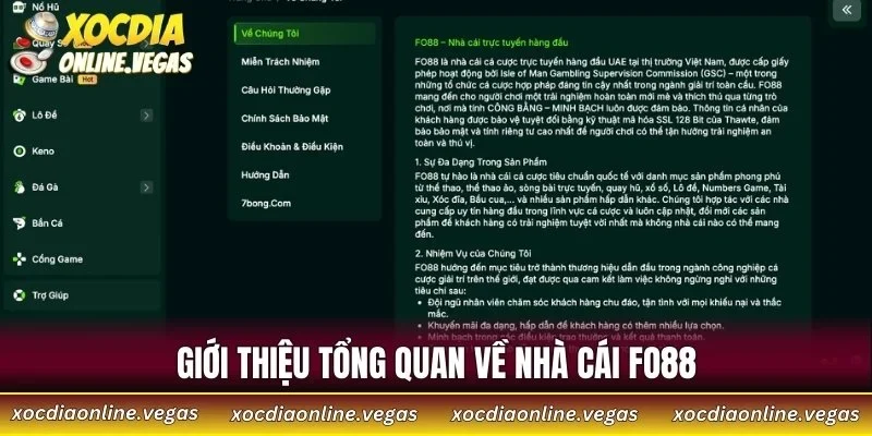 Giới thiệu tổng quan về nhà cái FO88